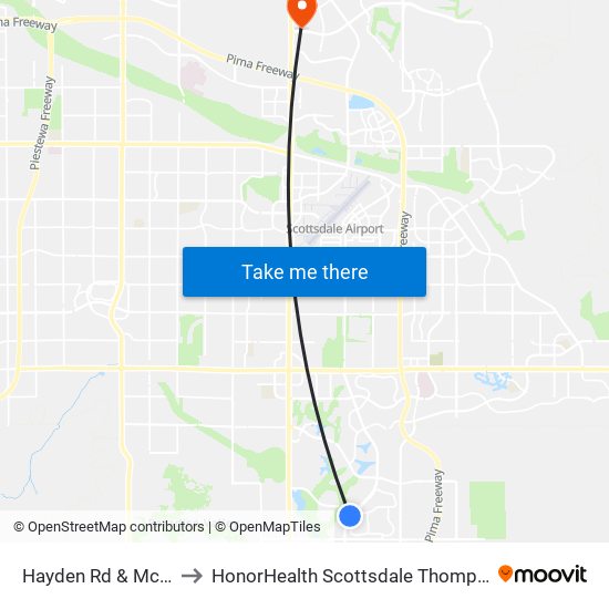 Hayden Rd & Mccormick Pkwy to HonorHealth Scottsdale Thompson Peak Medical Center map