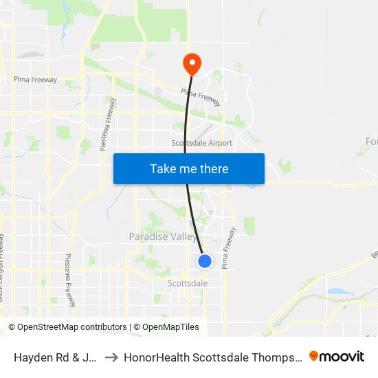 Hayden Rd & Jackrabbit Rd to HonorHealth Scottsdale Thompson Peak Medical Center map