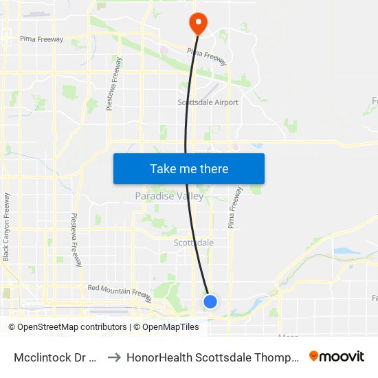 Mcclintock Dr & Larkspur Ln to HonorHealth Scottsdale Thompson Peak Medical Center map