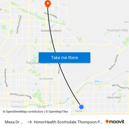 Mesa Dr & 8th St to HonorHealth Scottsdale Thompson Peak Medical Center map