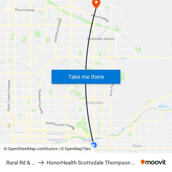 Rural Rd & Tyler St to HonorHealth Scottsdale Thompson Peak Medical Center map