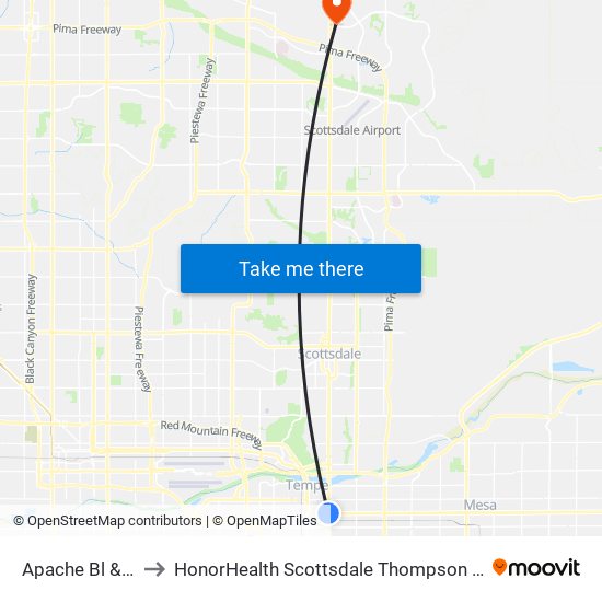 Apache Bl & Rural Rd to HonorHealth Scottsdale Thompson Peak Medical Center map