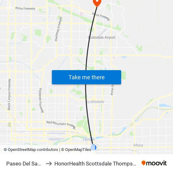 Paseo Del Saber/Apache to HonorHealth Scottsdale Thompson Peak Medical Center map