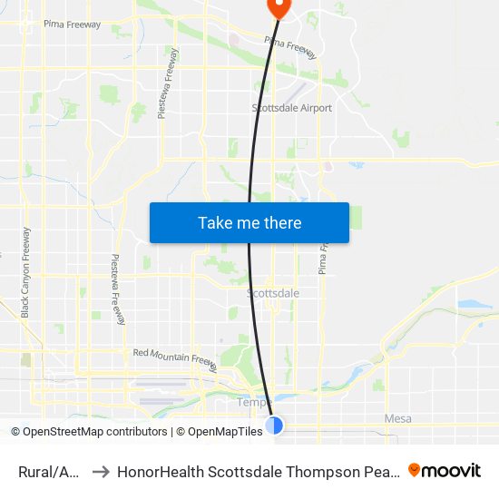 Rural/Apache to HonorHealth Scottsdale Thompson Peak Medical Center map