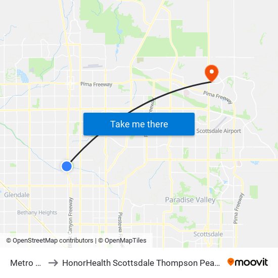 Metro Pkwy to HonorHealth Scottsdale Thompson Peak Medical Center map