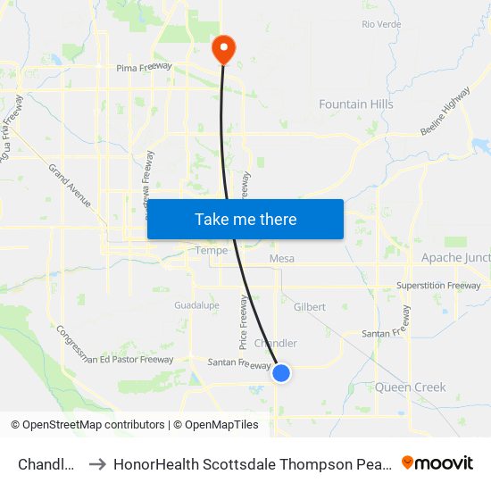 Chandler Pnr to HonorHealth Scottsdale Thompson Peak Medical Center map