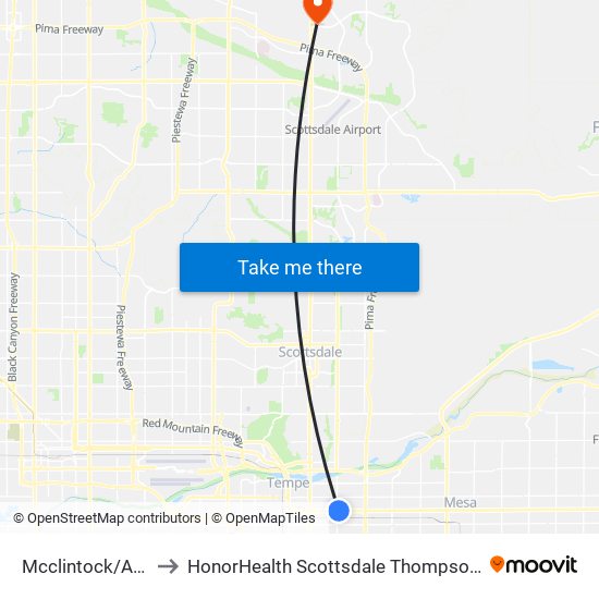 Mcclintock/Apache Blvd to HonorHealth Scottsdale Thompson Peak Medical Center map