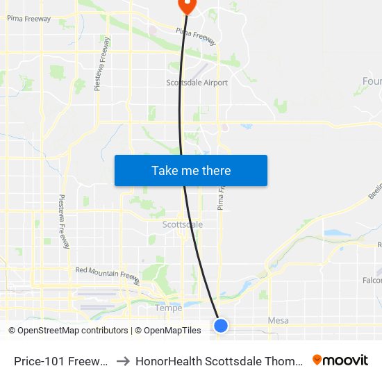 Price-101 Freeway/Apache Blvd to HonorHealth Scottsdale Thompson Peak Medical Center map