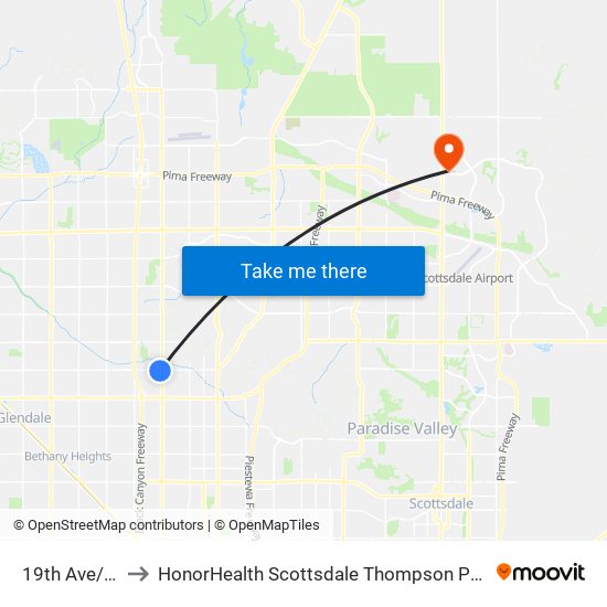 19th Ave/Dunlap to HonorHealth Scottsdale Thompson Peak Medical Center map