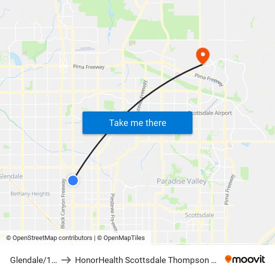 Glendale/19th Ave to HonorHealth Scottsdale Thompson Peak Medical Center map