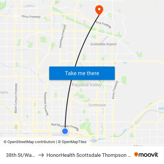 38th St/Washington to HonorHealth Scottsdale Thompson Peak Medical Center map