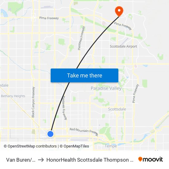 Van Buren/1st Ave to HonorHealth Scottsdale Thompson Peak Medical Center map