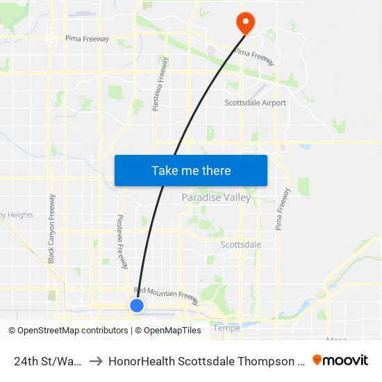 24th St/Washington to HonorHealth Scottsdale Thompson Peak Medical Center map