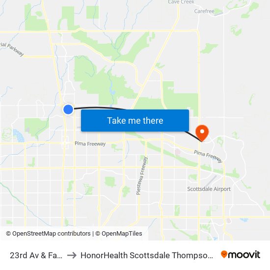 23rd Av & Farmers Wy to HonorHealth Scottsdale Thompson Peak Medical Center map