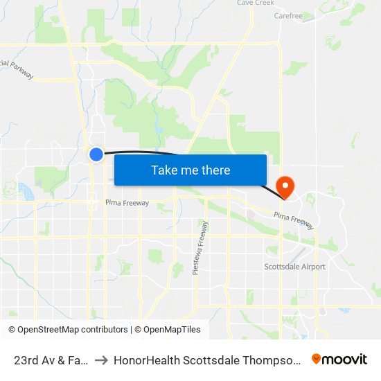 23rd Av & Farmers Wy to HonorHealth Scottsdale Thompson Peak Medical Center map