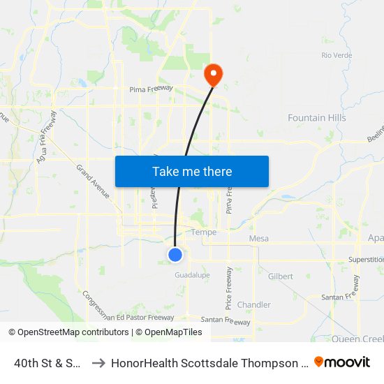 40th St & Sunland Av to HonorHealth Scottsdale Thompson Peak Medical Center map