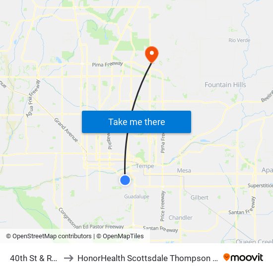 40th St & Roeser Rd to HonorHealth Scottsdale Thompson Peak Medical Center map