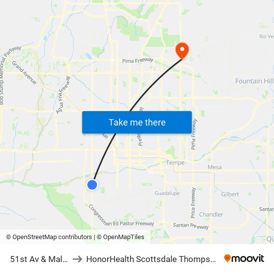 51st Av & Maldonado Rd to HonorHealth Scottsdale Thompson Peak Medical Center map