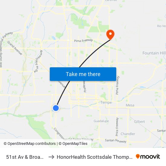 51st Av & Broadway Rd North to HonorHealth Scottsdale Thompson Peak Medical Center map