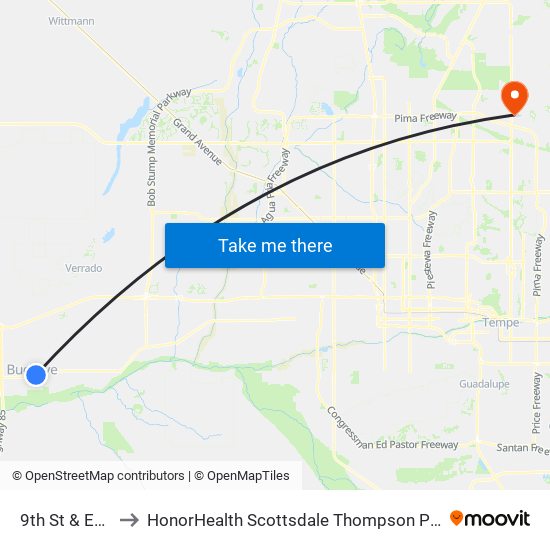 9th St & Eason Av to HonorHealth Scottsdale Thompson Peak Medical Center map