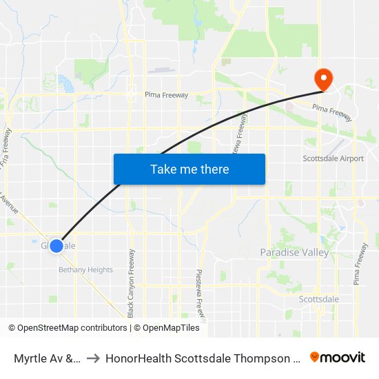 Myrtle Av & 59th Dr to HonorHealth Scottsdale Thompson Peak Medical Center map