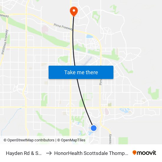 Hayden Rd & San Lorenzo Dr to HonorHealth Scottsdale Thompson Peak Medical Center map