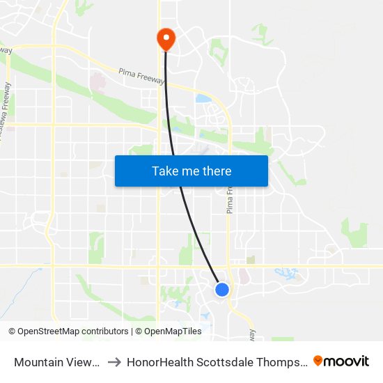Mountain View Rd & 87th Pl to HonorHealth Scottsdale Thompson Peak Medical Center map