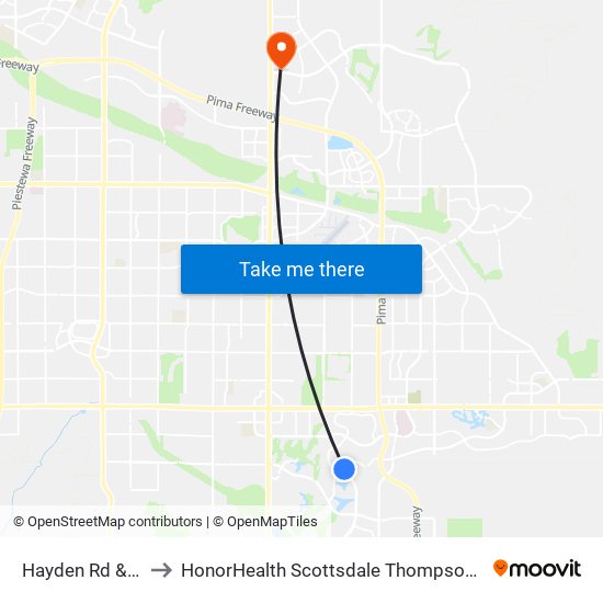 Hayden Rd & Via Linda to HonorHealth Scottsdale Thompson Peak Medical Center map