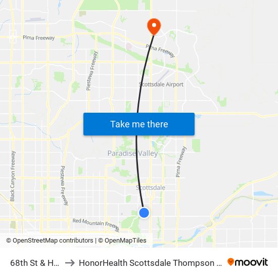 68th St & Hubbell St to HonorHealth Scottsdale Thompson Peak Medical Center map