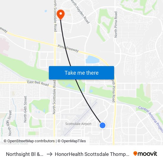 Northsight Bl & 14760 North to HonorHealth Scottsdale Thompson Peak Medical Center map
