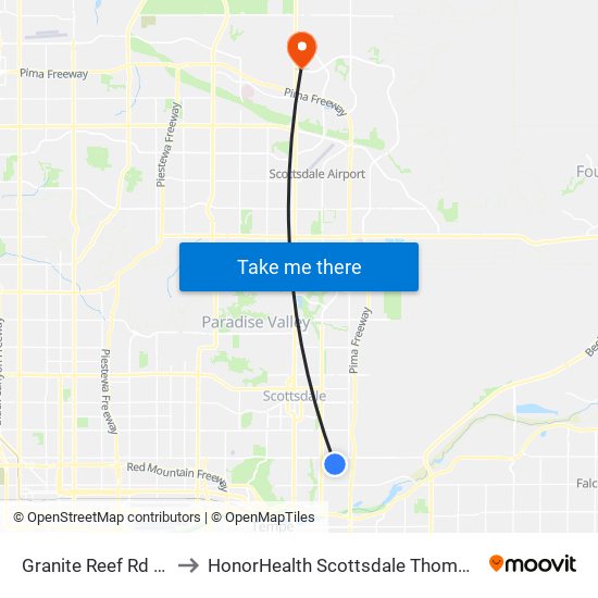 Granite Reef Rd & Joe Foss Wy to HonorHealth Scottsdale Thompson Peak Medical Center map