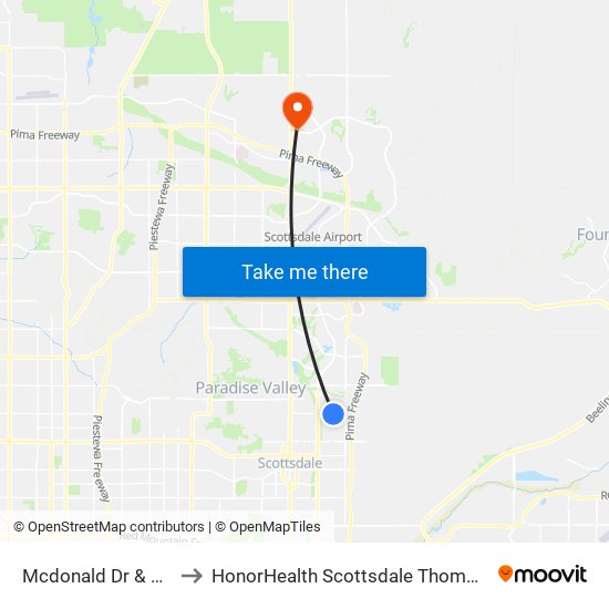 Mcdonald Dr & Granite Reef Rd to HonorHealth Scottsdale Thompson Peak Medical Center map