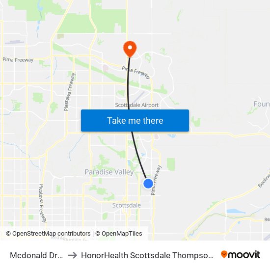 Mcdonald Dr & 86th St to HonorHealth Scottsdale Thompson Peak Medical Center map