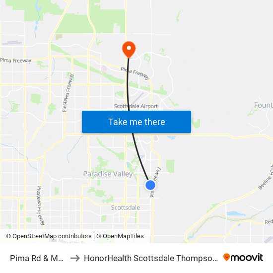 Pima Rd & Mcdonald Dr to HonorHealth Scottsdale Thompson Peak Medical Center map