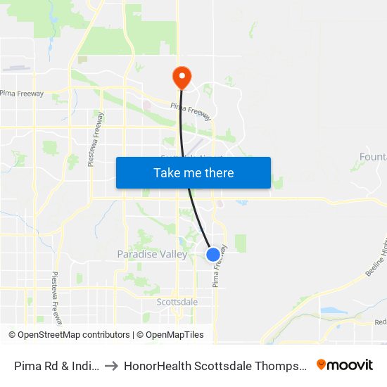 Pima Rd & Indian Bend Rd to HonorHealth Scottsdale Thompson Peak Medical Center map