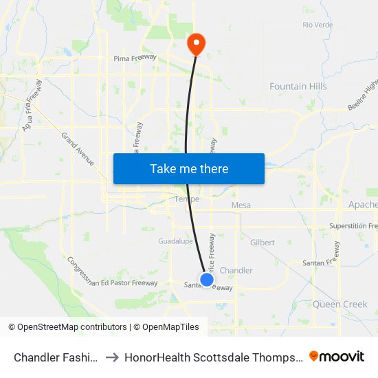 Chandler Fashion Center Tc to HonorHealth Scottsdale Thompson Peak Medical Center map