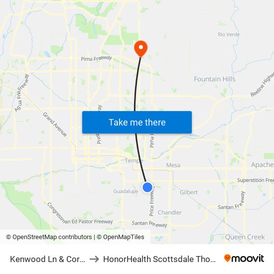 Kenwood Ln & Cornell Dr (Flag Zone) to HonorHealth Scottsdale Thompson Peak Medical Center map