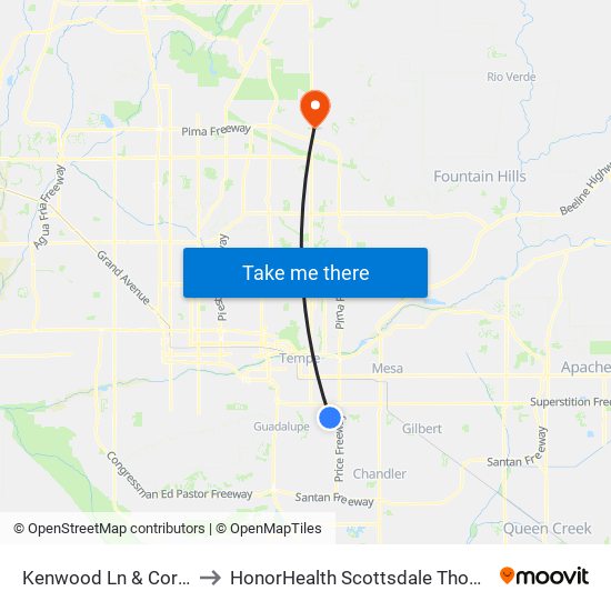 Kenwood Ln & Cornell Dr (Flag Zone) to HonorHealth Scottsdale Thompson Peak Medical Center map