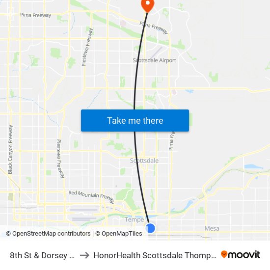 8th St & Dorsey Ln (Flag Zone) to HonorHealth Scottsdale Thompson Peak Medical Center map