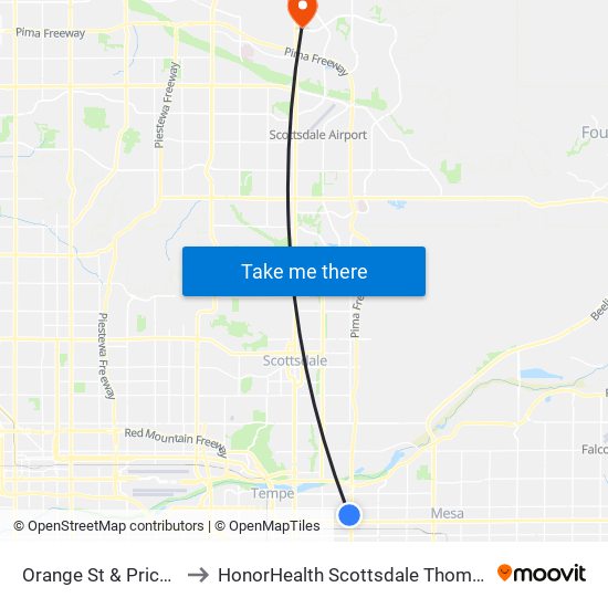 Orange St & Price Rd (Flag Zone) to HonorHealth Scottsdale Thompson Peak Medical Center map