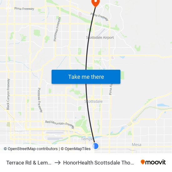 Terrace Rd & Lemon St (Flag Zone) to HonorHealth Scottsdale Thompson Peak Medical Center map