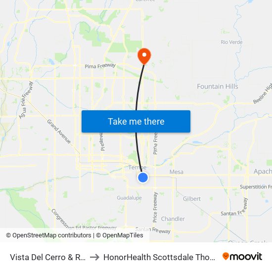 Vista Del Cerro & Rural Rd (Flag Zone) to HonorHealth Scottsdale Thompson Peak Medical Center map