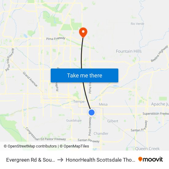 Evergreen Rd & Southern Av (Flag Zone) to HonorHealth Scottsdale Thompson Peak Medical Center map