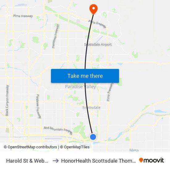 Harold St & Weber Dr (Flag Zone) to HonorHealth Scottsdale Thompson Peak Medical Center map