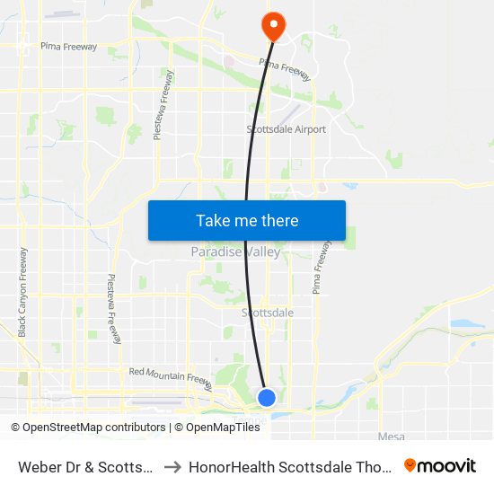 Weber Dr & Scottsdale Rd (Flag Zone) to HonorHealth Scottsdale Thompson Peak Medical Center map