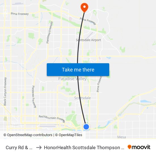 Curry Rd & Miller Rd to HonorHealth Scottsdale Thompson Peak Medical Center map