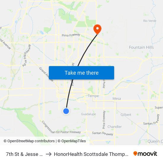 7th St & Jesse Owens Pkwy to HonorHealth Scottsdale Thompson Peak Medical Center map