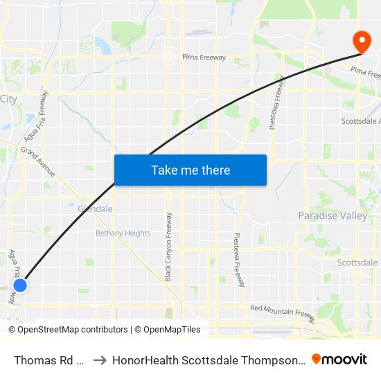 Thomas Rd & 93rd Av to HonorHealth Scottsdale Thompson Peak Medical Center map