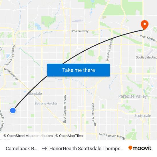 Camelback Rd & 83rd Av to HonorHealth Scottsdale Thompson Peak Medical Center map