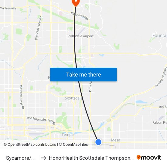 Sycamore/Main St Tc to HonorHealth Scottsdale Thompson Peak Medical Center map